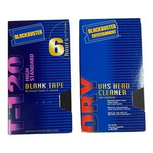 VTG Blank Tape Blockbuster Video T-120 VHS High Standard Tape & VHS Head Cleaner